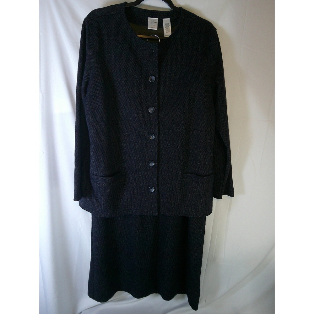 Emma James Woman Navy Blue Textured‎ Knit 2pc Skirt Suit Set Size 1